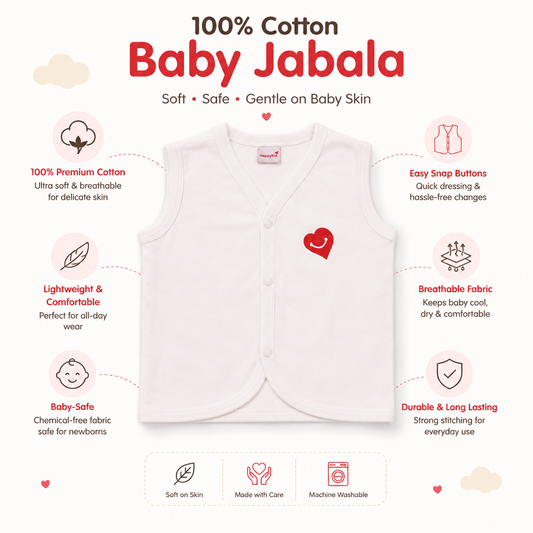 HappyKid Full White Cotton Baby Jabala – 6 Pack (0–6 Months)