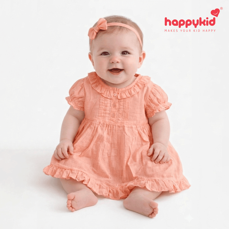 Happykid Newborn Baby Voile Daily Wear Dress (0–12 Months, Soft & Breathable) Sugar