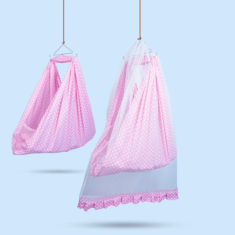 Pluto Bed Cradle for Baby | 100% Cotton Hanging Cradle with Mosquito Net & Soft Recron Bed