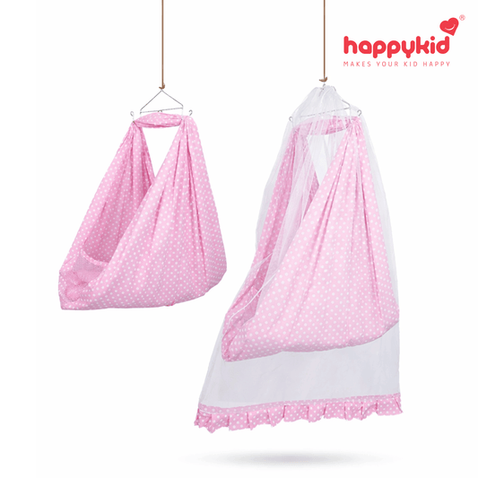 Pluto Bed Cradle for Baby | 100% Cotton Hanging Cradle with Mosquito Net & Soft Recron Bed