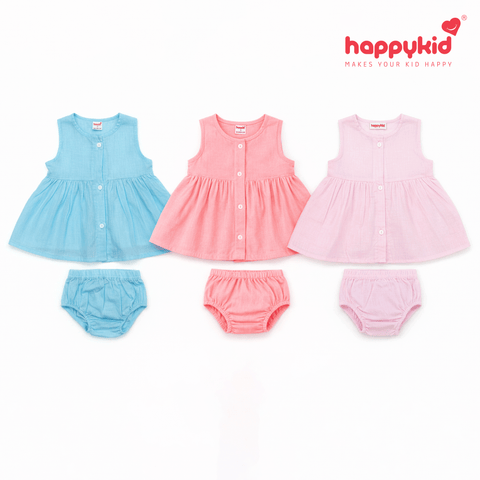 Happykid Newborn Baby Voile Daily Wear Dress  (0–3 Months) 3 piece