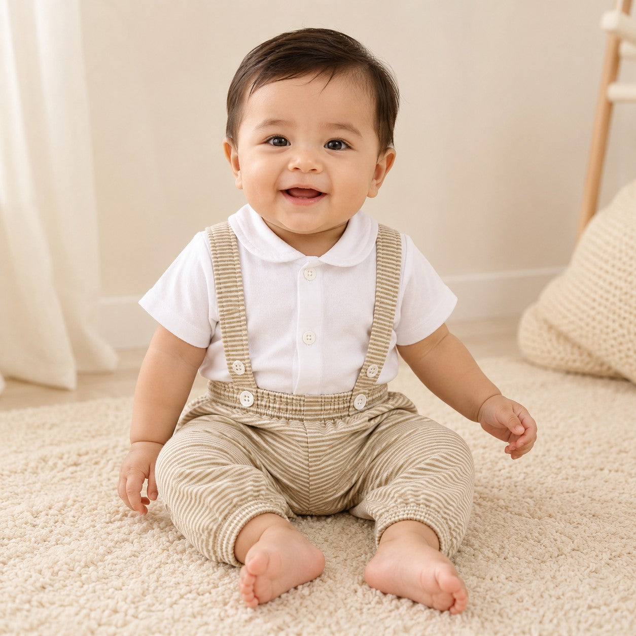 Rex Cotton Baby Suspender Outfit Set – Shirt & Pants