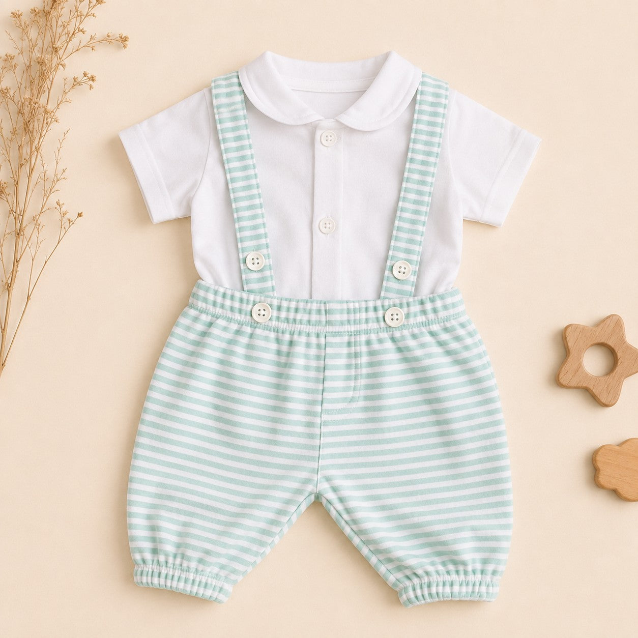 Rex Cotton Baby Suspender Outfit Set – Shirt & Pants