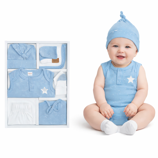 Twinkle Newborn Baby Gift Box – Sleeveless Cotton Romper Set with Cap, Shorts & Accessories (0–3 Months)