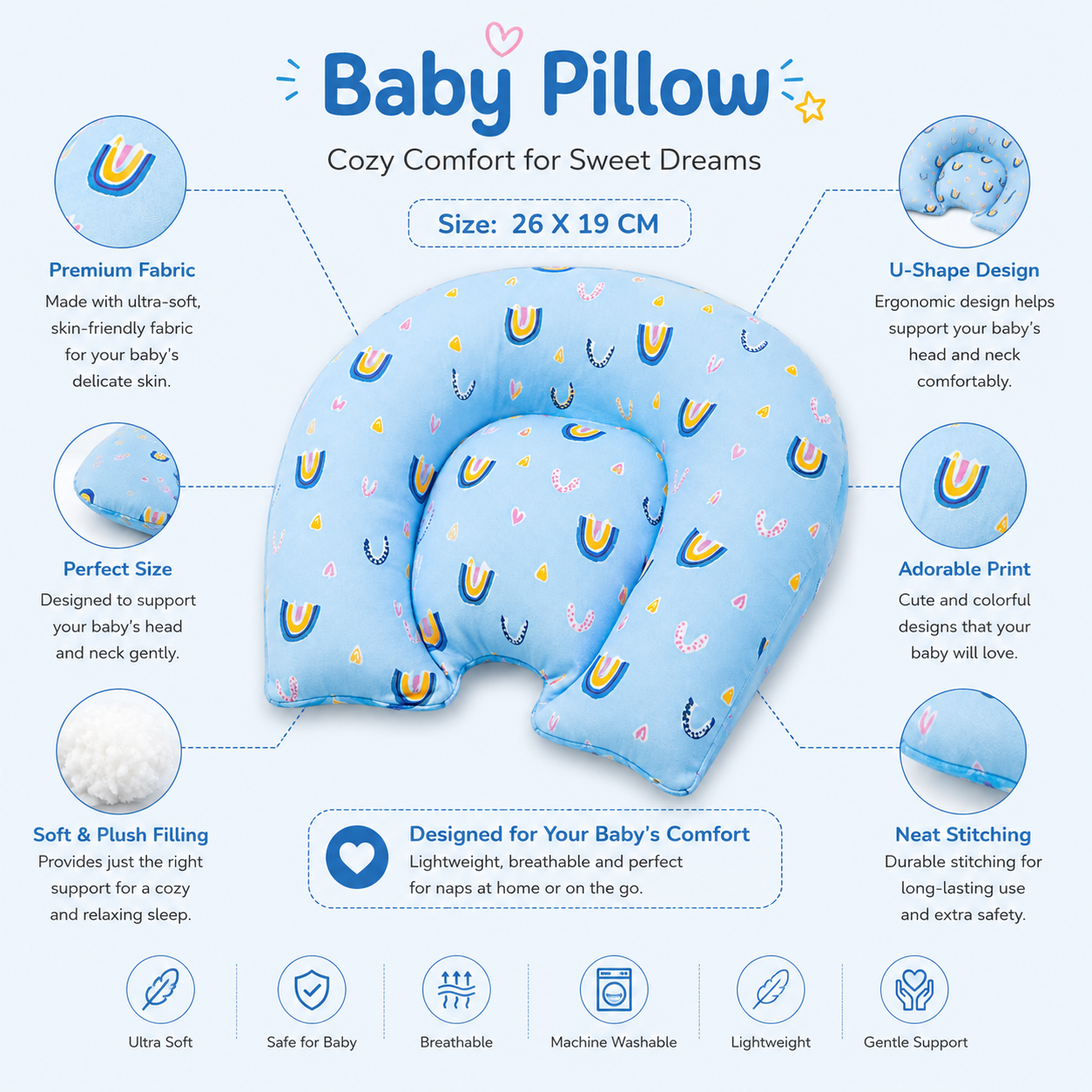 Baby Head Support Pillow 26 x 19 cm