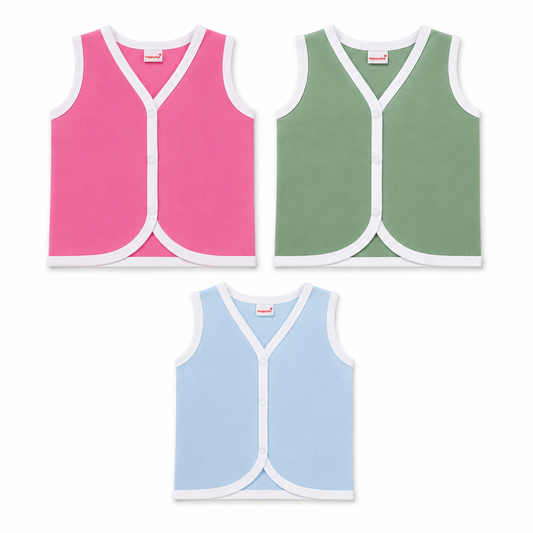 HappyKid Plain Cotton Baby Jabala 0–3 Months – 3 Pack