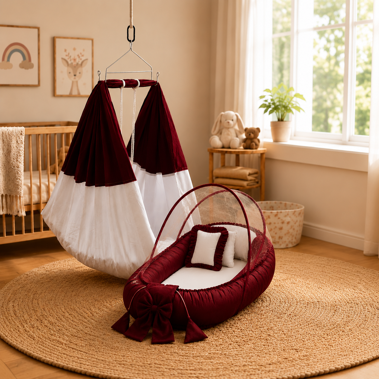 Baby Cradle & Nest Bed Full Set Combo | Complete Newborn Sleep Solution with Mosquito Net & Accessories