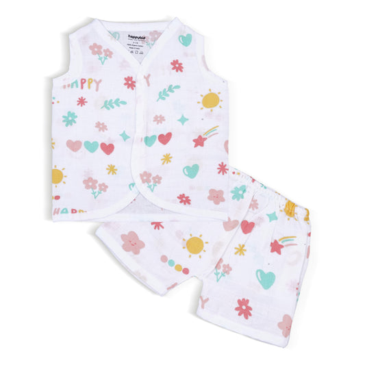 HappyKid Baby Muslin Co-Ord Set – Soft Cotton Jabala & Shorts for Newborns (0–6 Months)