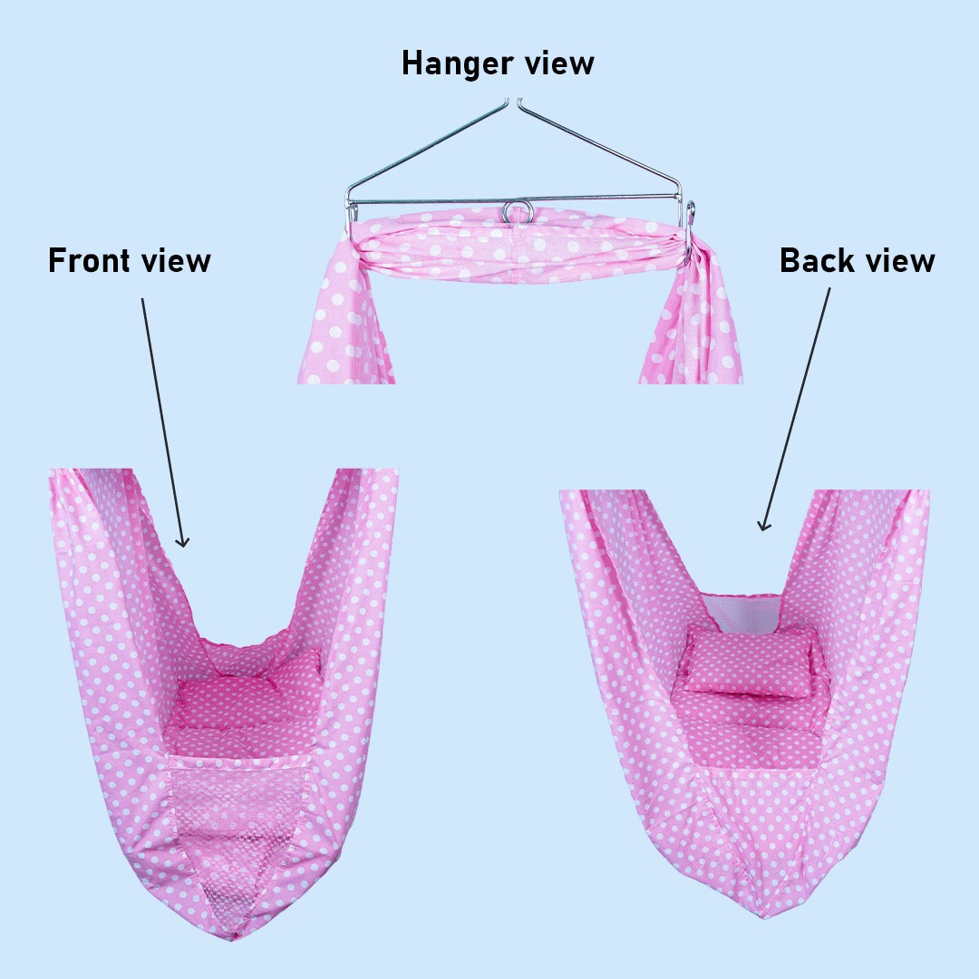 Pluto Bed Cradle for Baby | 100% Cotton Hanging Cradle with Mosquito Net & Soft Recron Bed