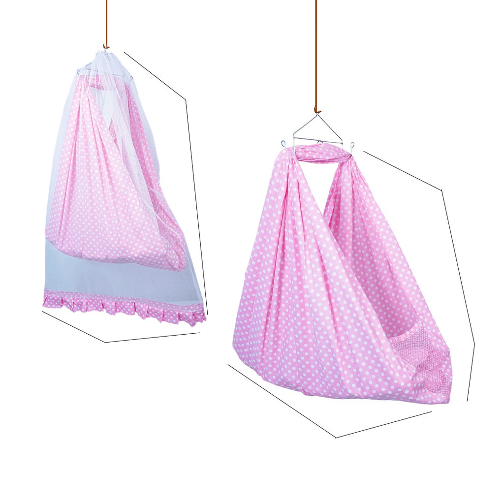 Pluto Bed Cradle for Baby | 100% Cotton Hanging Cradle with Mosquito Net & Soft Recron Bed
