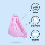 Pluto Bed Cradle for Baby | 100% Cotton Hanging Cradle with Mosquito Net & Soft Recron Bed