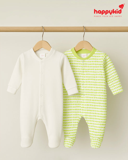 HappyKid Baby Cotton Romper Set – Printed & Plain Full Sleeve Sleepsuits for Newborns (0–6 Months)