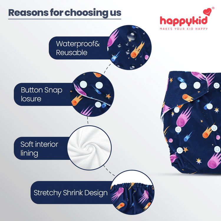 HappyKid Leakage-Proof Reusable Cloth Diaper with Ultra-Absorbent 8-Layer Pad