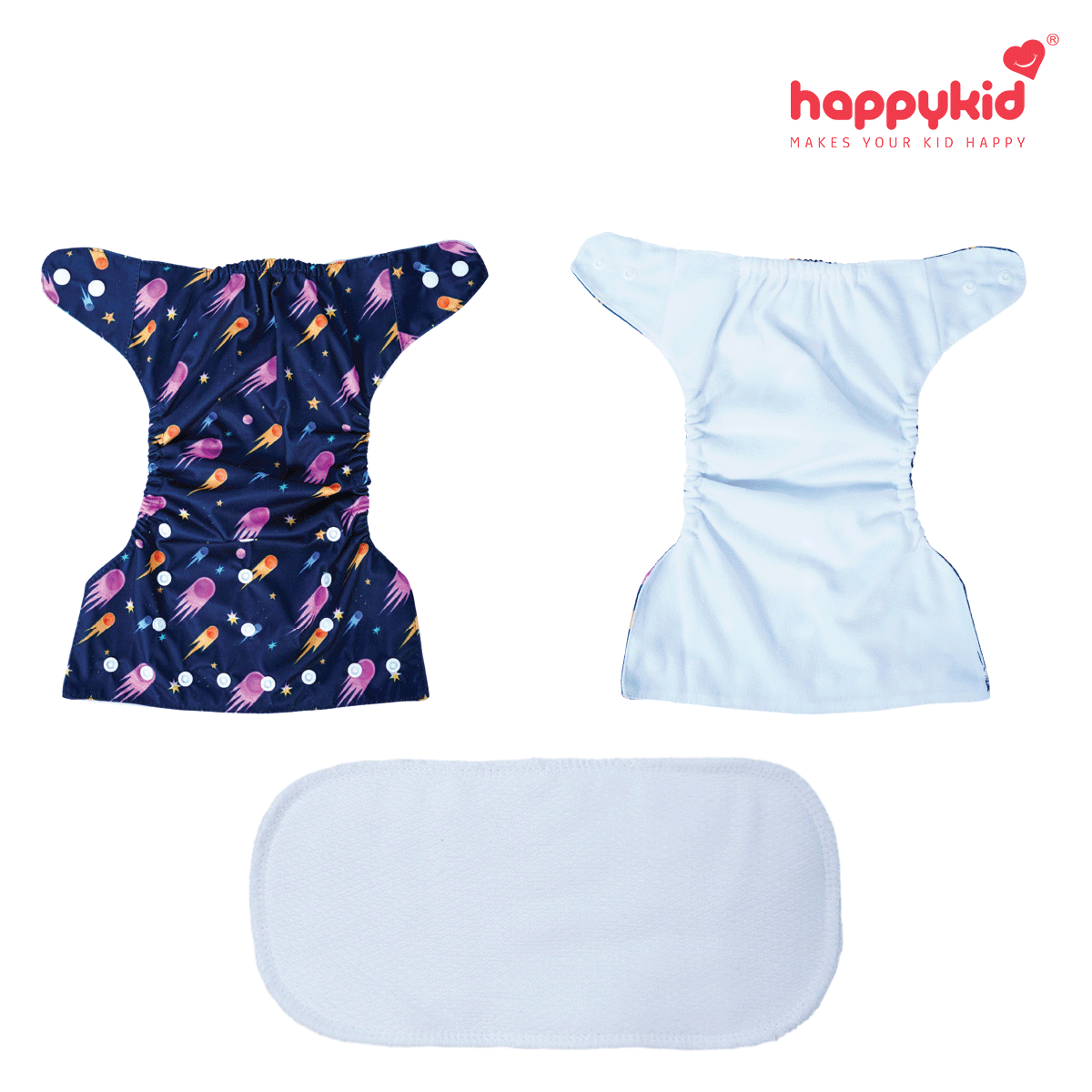 HappyKid Cloth Diaper Combo Set – 2 Diapers + 4 Pads + Dry Sheet | Reusable Baby Diaper Pack