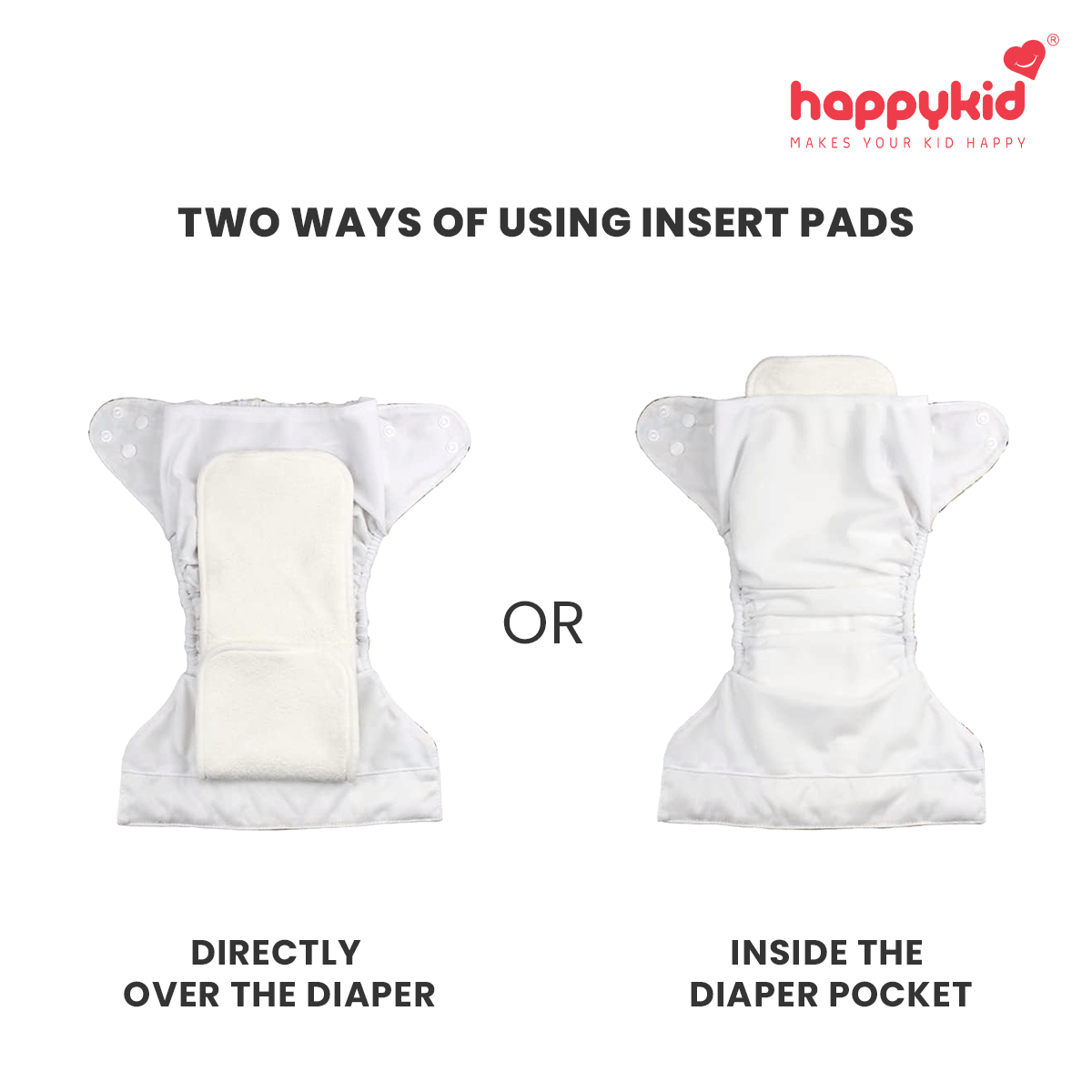 HappyKid Reusable Diaper Pads Pack of 6 | 8-Layer Ultra Absorbent Washable Cloth Inserts | Soft Cotton Baby Diaper Liners