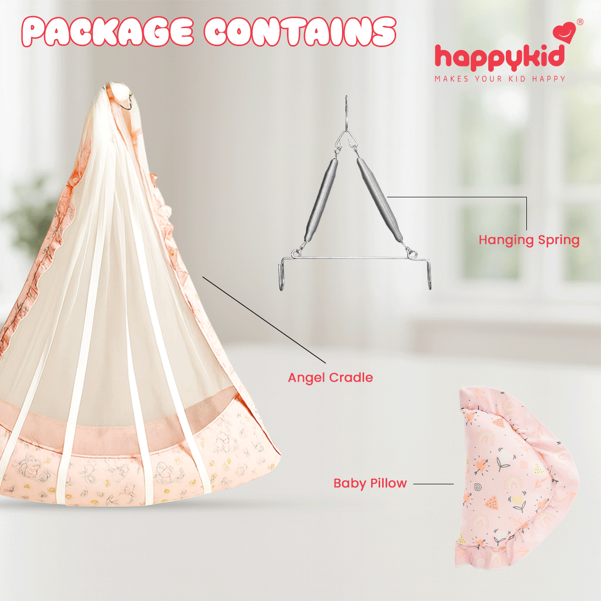 Angel Baby Cradle with Spring & Pillow – Hanging Newborn Cradle