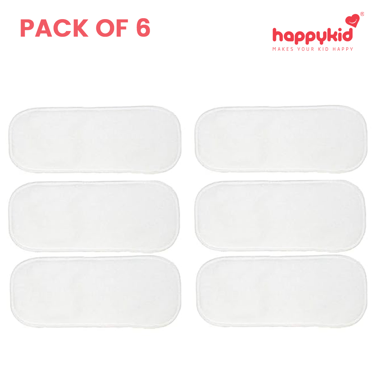 HappyKid Reusable Diaper Pads Pack of 6 | 8-Layer Ultra Absorbent Washable Cloth Inserts | Soft Cotton Baby Diaper Liners