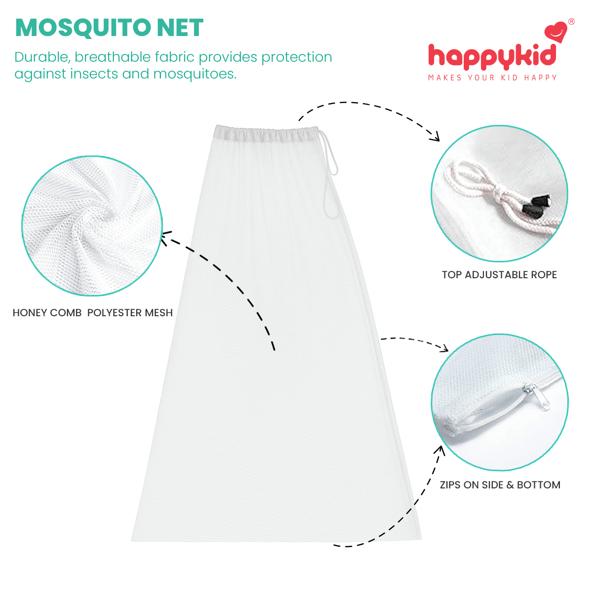 HappyKid 1m Extended Window Baby Cradle Combo – Cotton Hanging Cradle with Mosquito Net & Spring (0-24 Months)