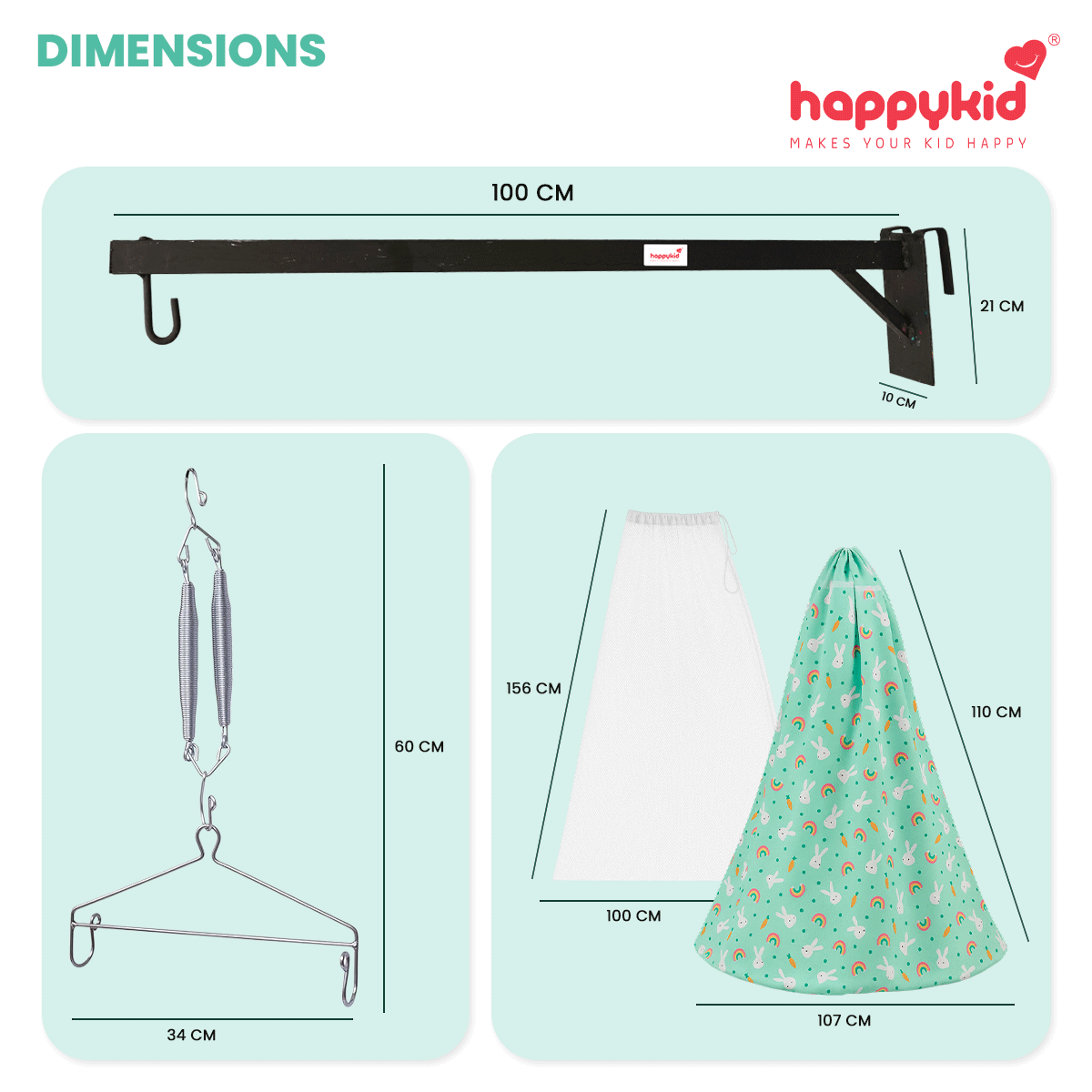 HappyKid 1m Extended Window Baby Cradle Combo – Cotton Hanging Cradle with Mosquito Net & Spring (0-24 Months)