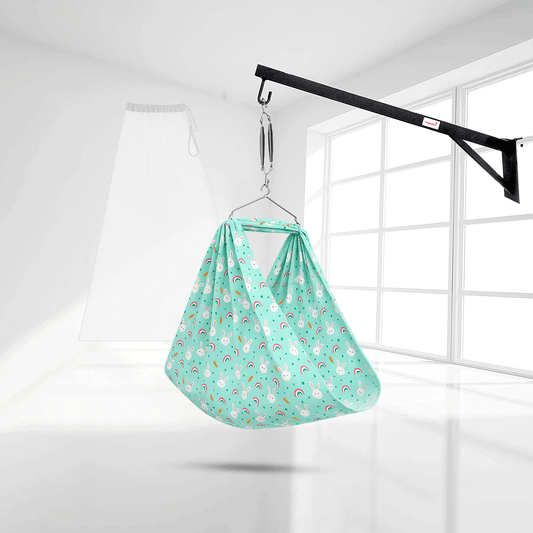 HappyKid 1m Extended Window Baby Cradle Combo – Cotton Hanging Cradle with Mosquito Net & Spring (0-24 Months)