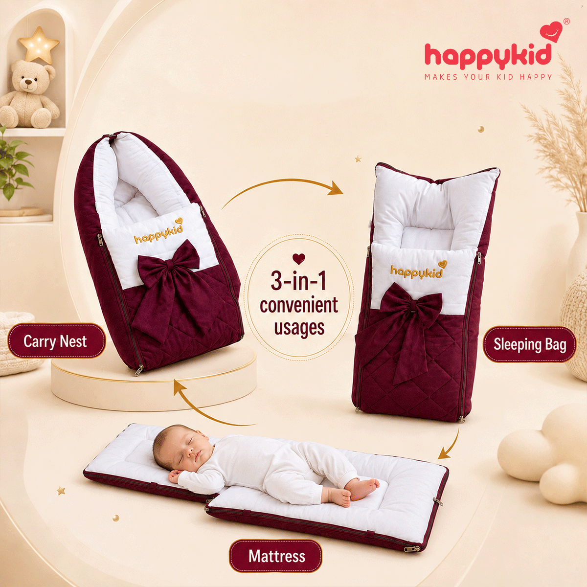 Baby Nest & Carry Bed Combo | 3-in-1 Newborn Sleep Solution