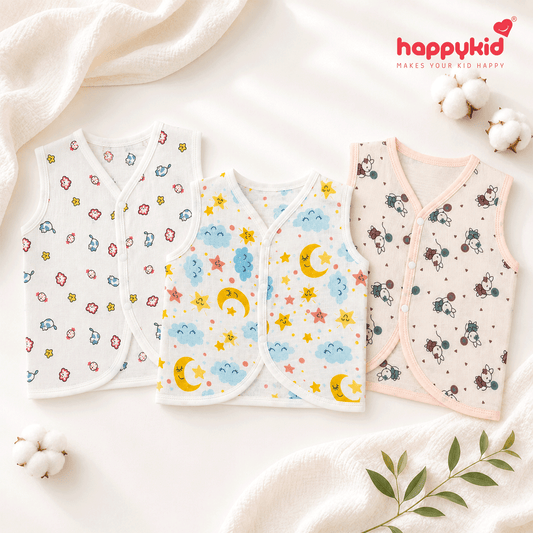 HappyKid Baby Muslin Jabala – Soft Cotton Sleeveless Vest for Newborns (0–3 Months)